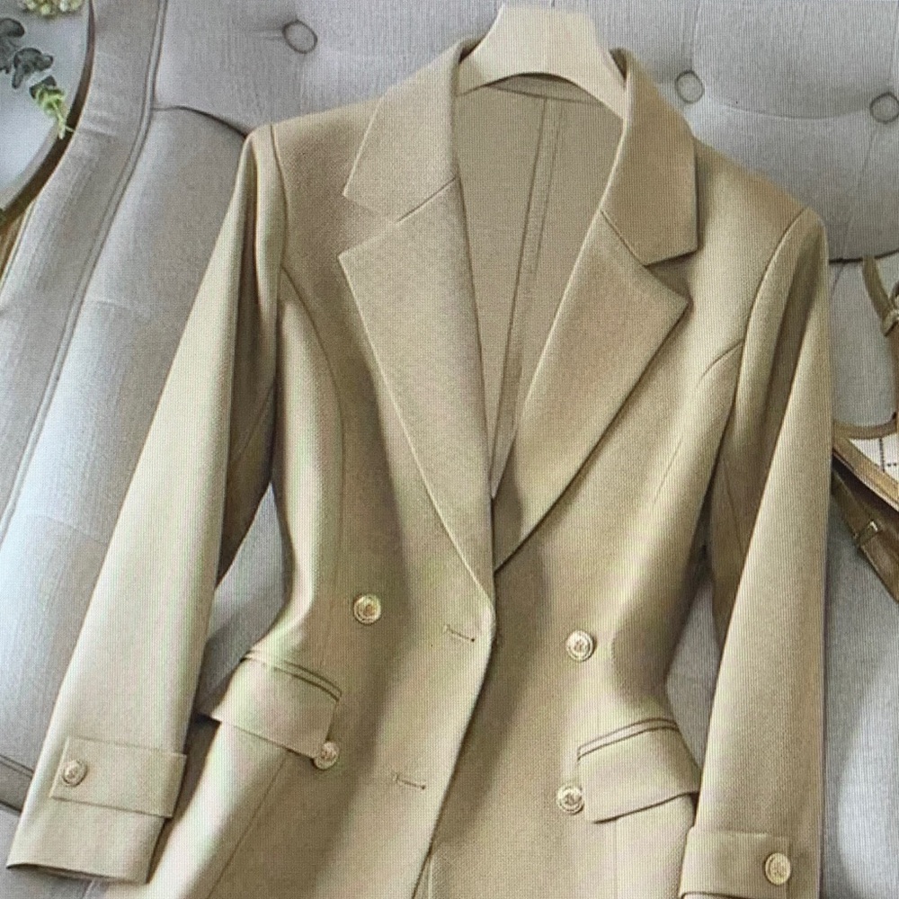 Chic Tan Double-Breasted Women's Blazer